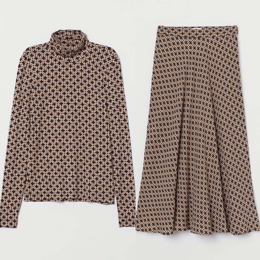 H&M Patterned Skirt & Turtleneck Top Matching Set